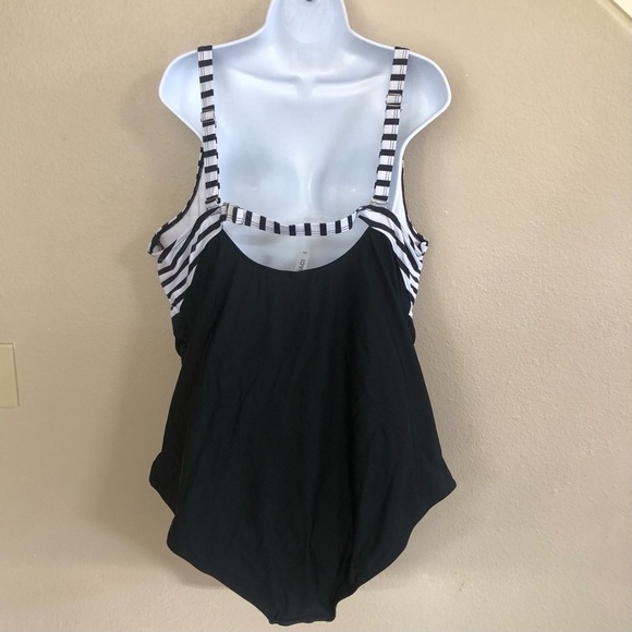 Daci Retro Colorblock Stripes Tummy Control Ruched One Piece Swimsuit Plus 28W - Picture 4 of 13